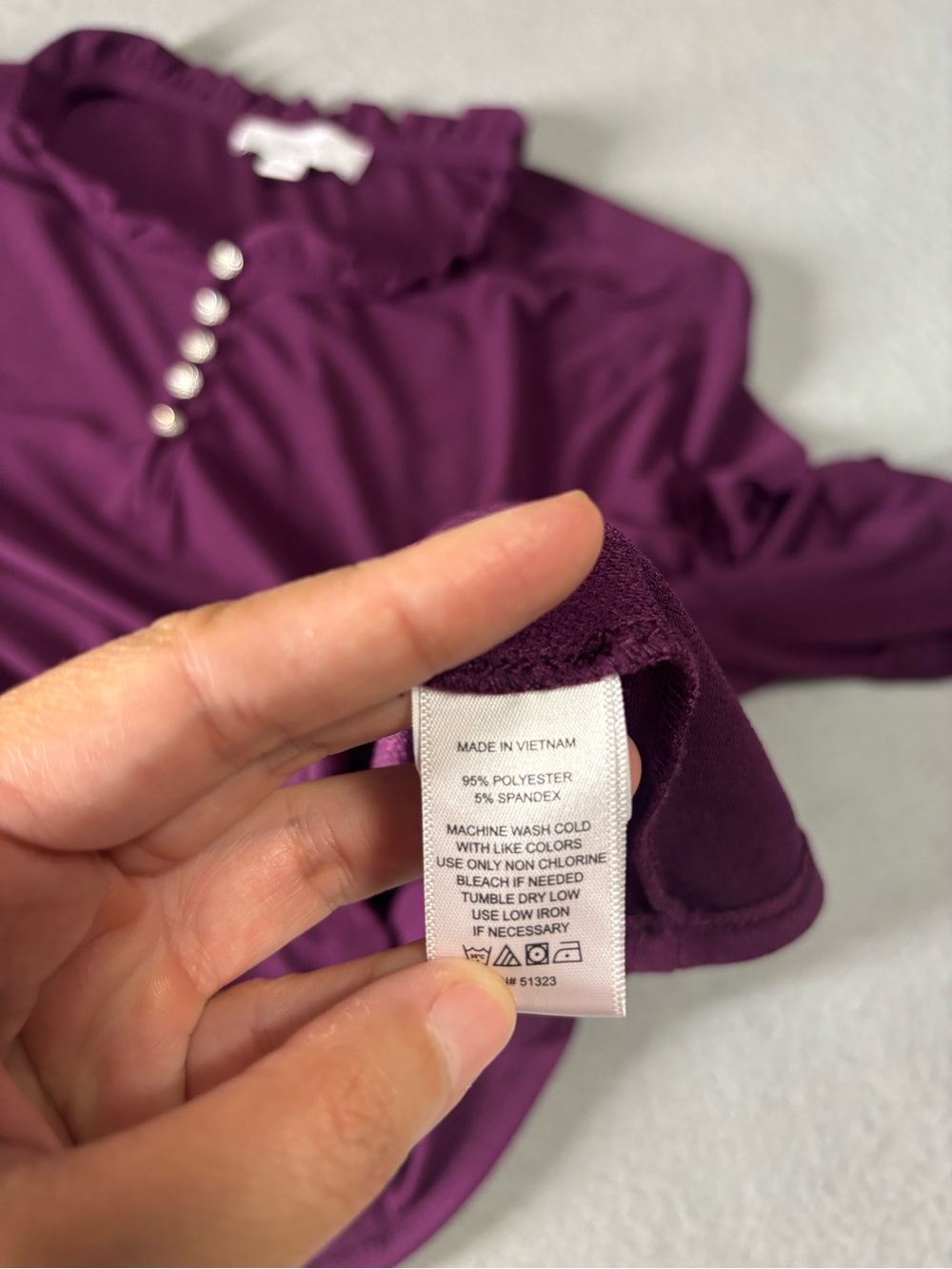 CeCe Purple Ruffled Neck Long-Sleeve Top with Pearl Buttons - Picture 5 of 5